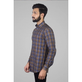 Men checked Cotton Shirt | Brown