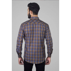 Men checked Cotton Shirt | Brown