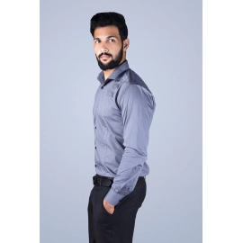 Men Pinstripe Self Design Cotton Casual Shirt | Grey 