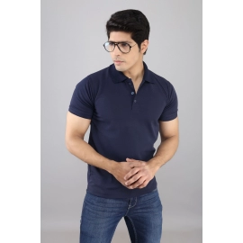 Men Solid Polo Collar T-shirt | Navy Blue