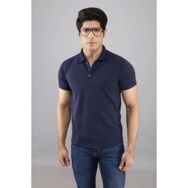 Men Solid Polo Collar T-shirt | Navy Blue