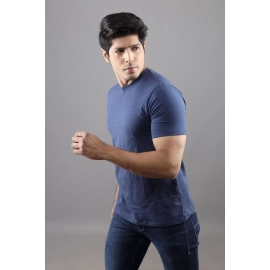 Men Solid Round Neck Pure Cotton T-shirt | Navy Blue