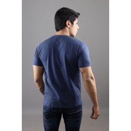 Men Solid Round Neck Pure Cotton T-shirt | Navy Blue