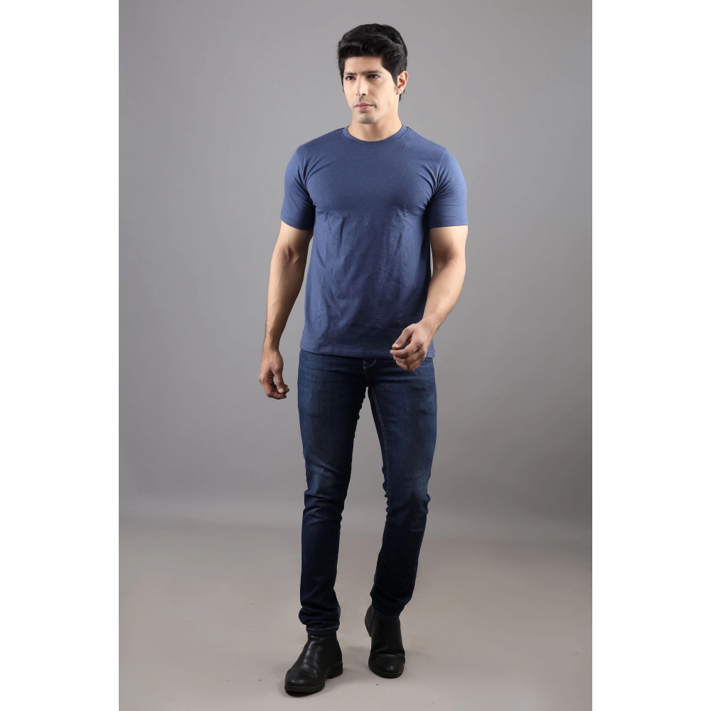 Men Solid Round Neck Pure Cotton T-shirt | Navy Blue