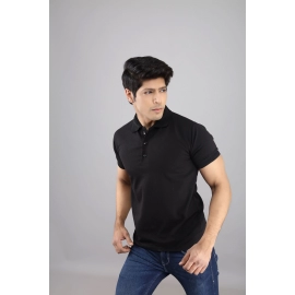 Men Solid Polo Collar T-shirt | Black
