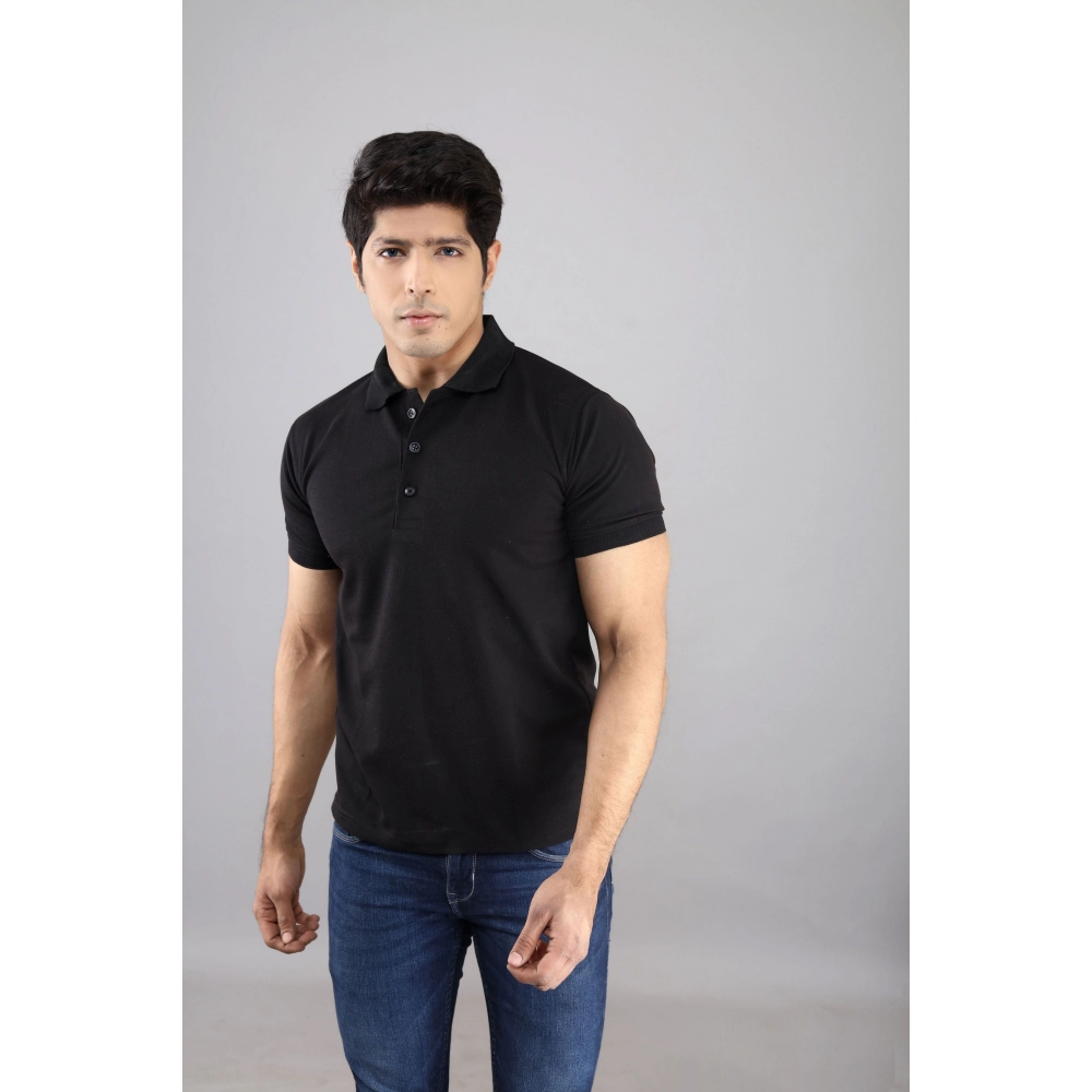 Men Solid Polo Collar T-shirt | Black