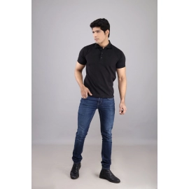 Men Solid Polo Collar T-shirt | Black