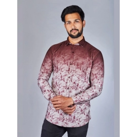 Men Printed Spread Collar Cotton Shirt | Brown