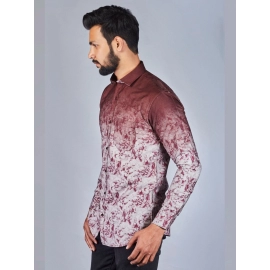 Men Printed Spread Collar Cotton Shirt | Brown
