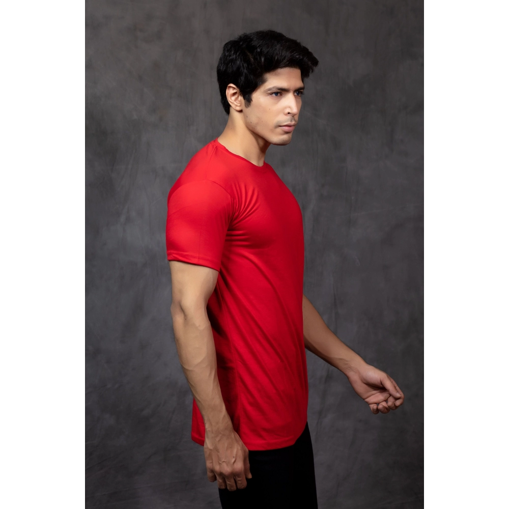 Men Solid Round Neck Pure Cotton T-shirt | Red