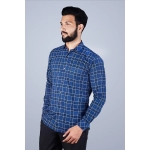 Men Regular Fit Checked Spread Collar Casual Shirt | Blue