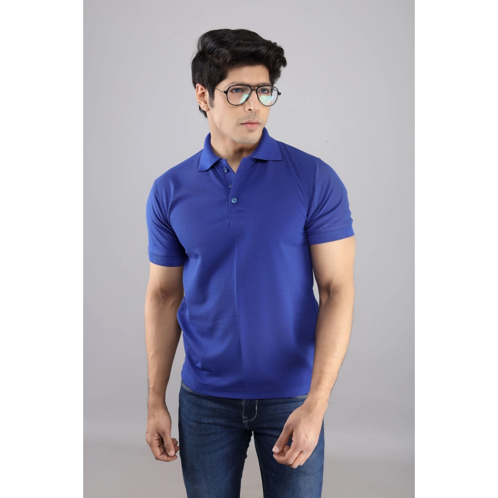 Men Solid Polo Collar T-shirt | Royal Blue