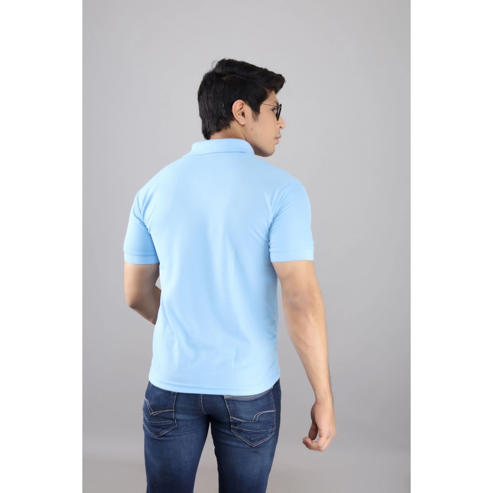 Men Blue Solid Polo Neck T-shirt