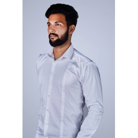 Men Pinstripe Self Design Cotton Casual Shirt | White 