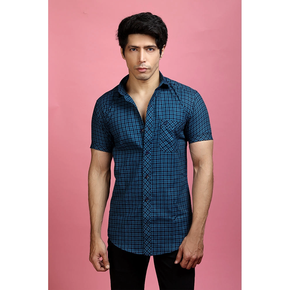 Men Casual Checked Shirt | Blue