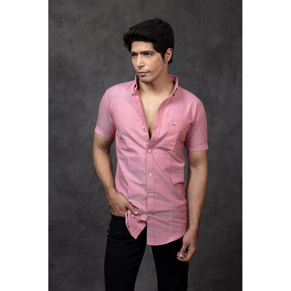 Casual Men Light Pink Plain Cotton Shirt, Full Sleeves