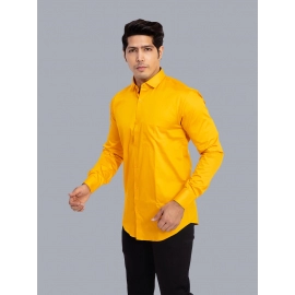 Men Solid Satin Shirt | Mustard