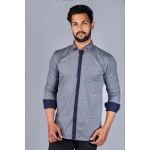 Men Printed Block Placket Casual Cotton Shirt | Blue