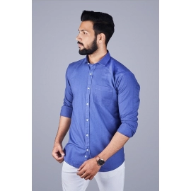 Men Solid Cotton Casual Shirt | Blue