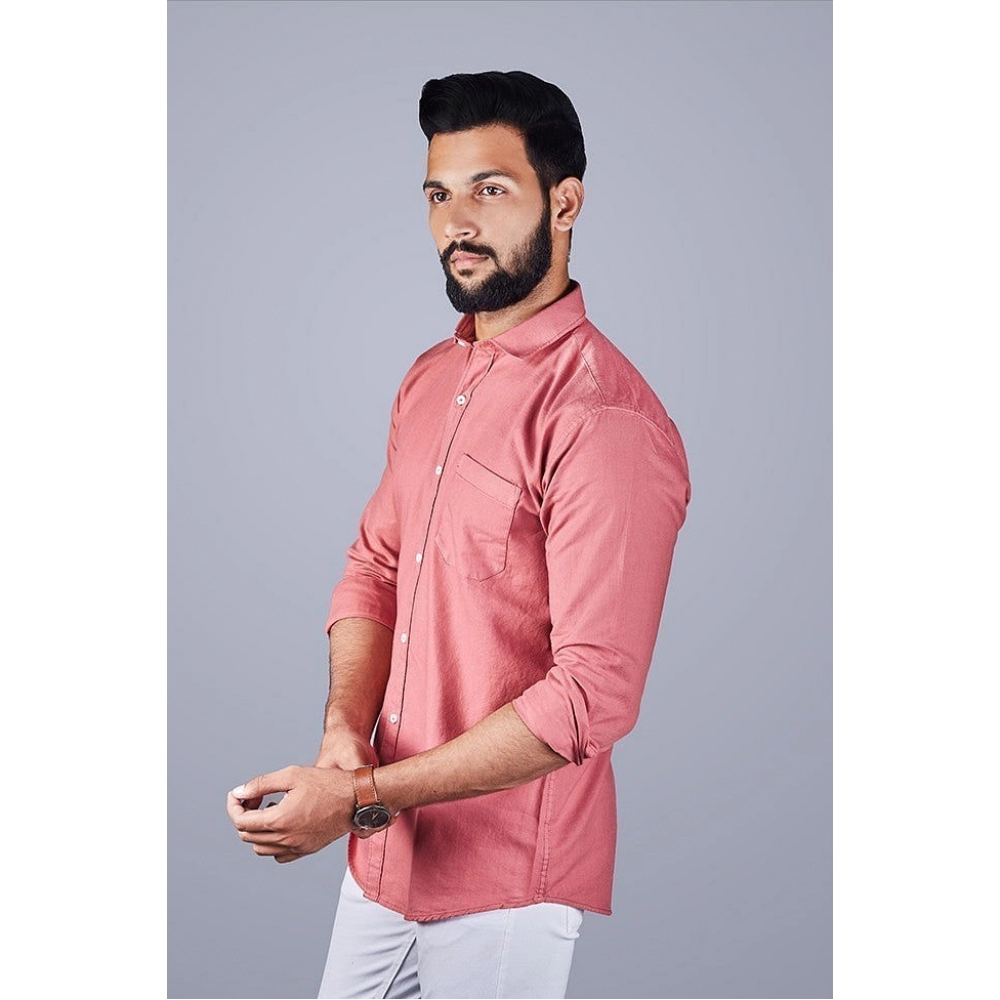 Men Solid Cotton Casual Shirt | Peach
