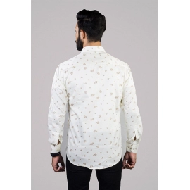 Men Floral Printed Spread Collar Cotton Shirt | White