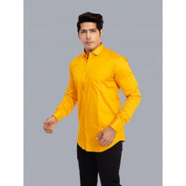Men Solid Giza Cotton Formal Shirt | Yellow