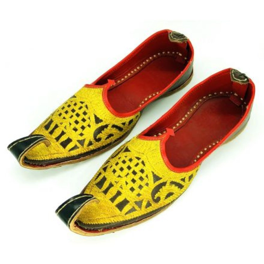 SONIA COLLECTIONS Men's Red Gold Punjabi Leather Khussa Jutti