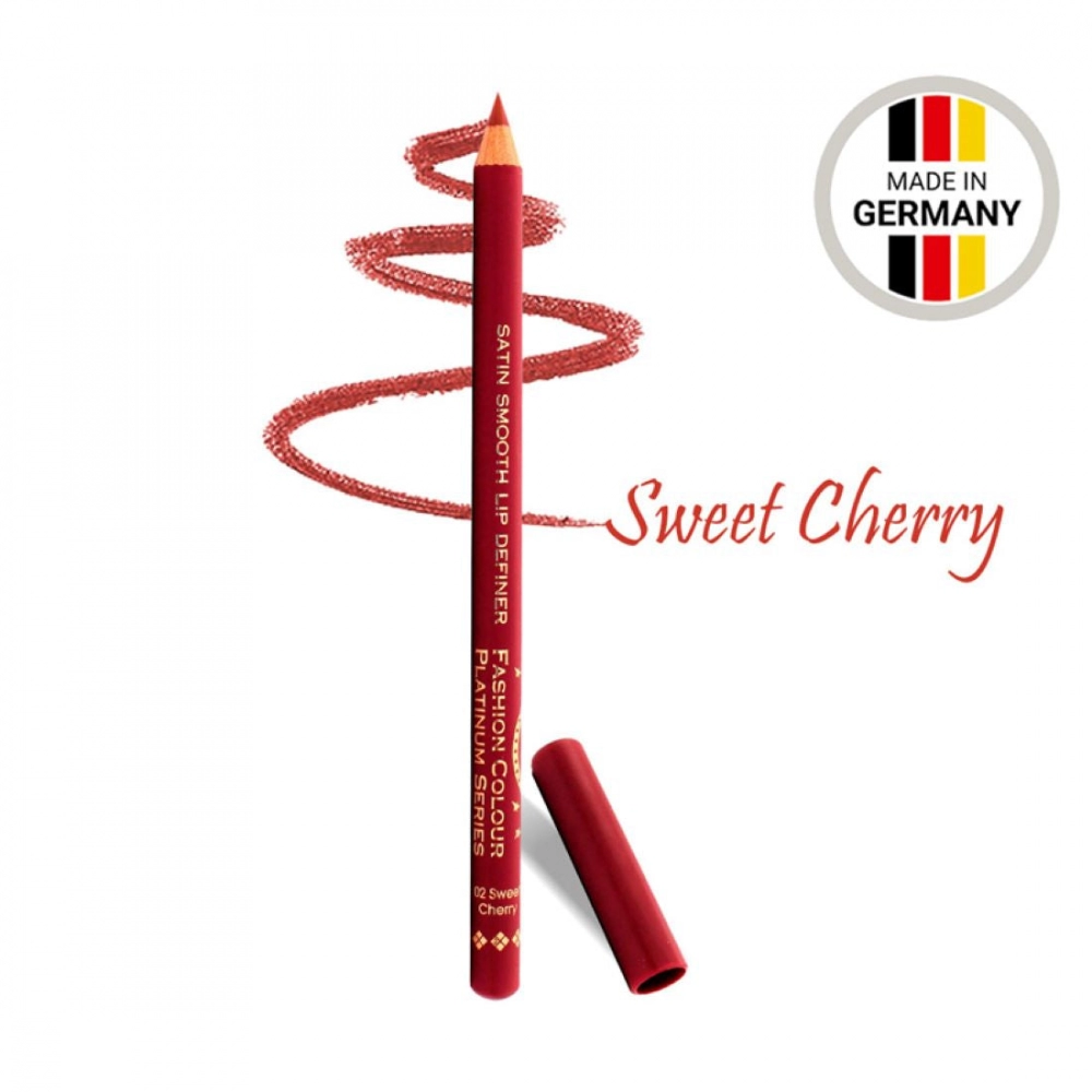 Platinum Series Satin Smooth Lip Definer | Lip Liner Pencil, Waterproof, Super Long Wear and Non-Dry Formula | 02 Sweet Cherry