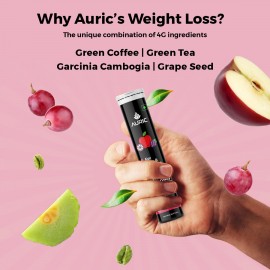 Auric Get Slim Effervescent | Power of Green Coffee, Green Tea, Grape Seed & Garcinia Cambogia | Weight Management for Men & Women | 80 Tablets