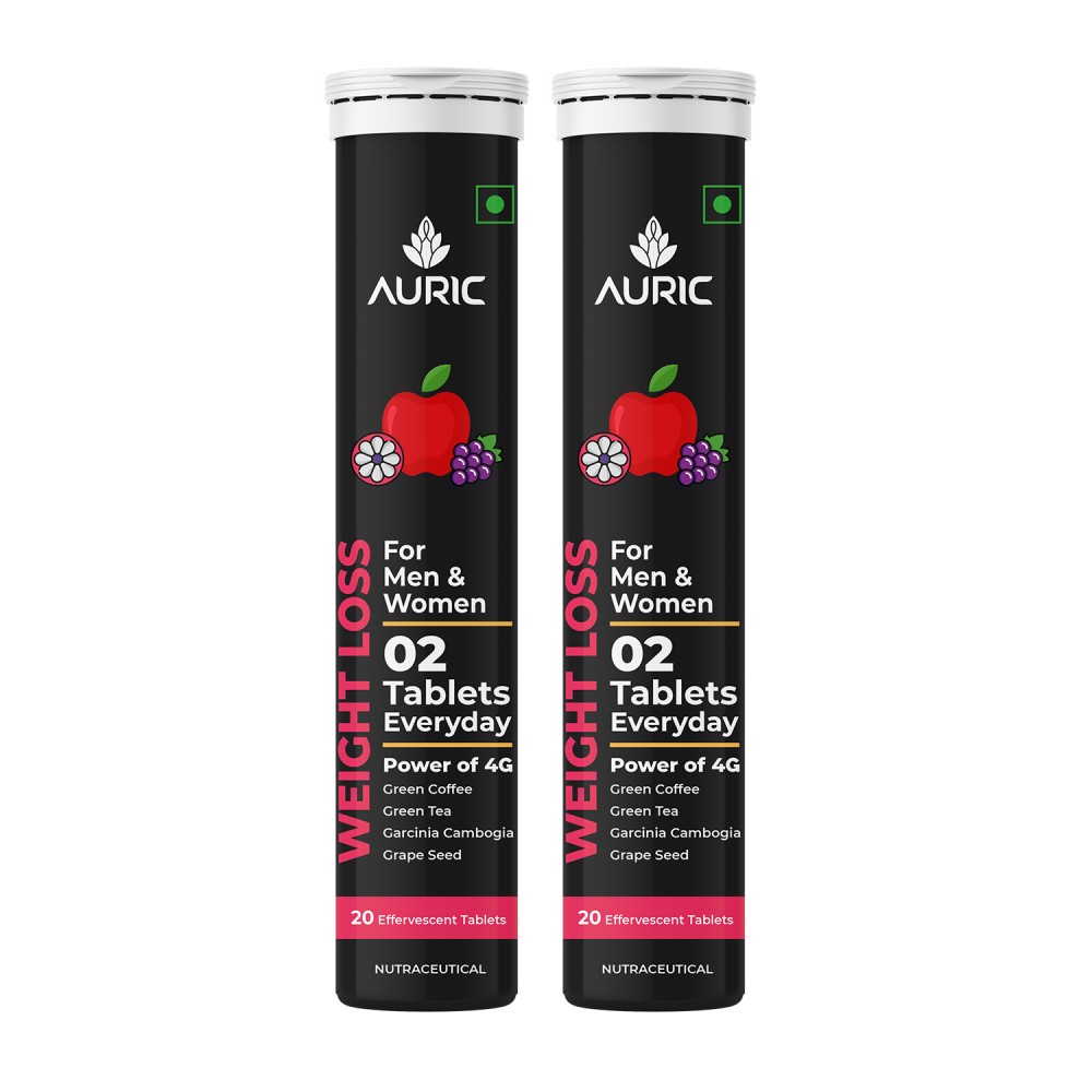 Auric Get Slim Effervescent | Power of Green Coffee, Green Tea, Grape Seed & Garcinia Cambogia | Weight Management for Men & Women | 40 Tablets