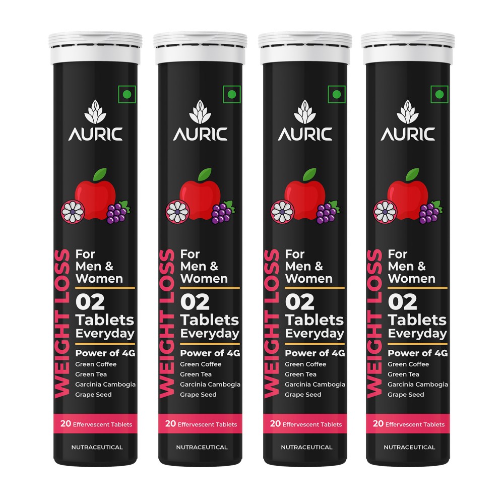 Auric Get Slim Effervescent | Power of Green Coffee, Green Tea, Grape Seed & Garcinia Cambogia | Weight Management for Men & Women | 80 Tablets