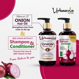 Urbaano Herbal Natural 21 Onion Hair Oil and Red Onion Extract Rich Shampoo Hair Care Kit | 600ml