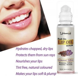 Urbaano Herbal Kumkumadi Lip Oil Serum | Roll On, Tint free,Transparent- Kumkumadi Hydrates, Nourishes, Restores Natural Colour to Dark, Dry, Pigmented and Chapped Lips | 10ml