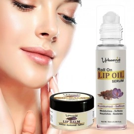 Urbaano Herbal Lip Oil Kumkumadi Serum & Balm Combo | Tint free-Kumkumadi Nourishes | 10ml + 15gm