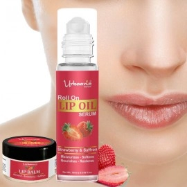 Urbaano Herbal Strawberry Lip Oil Serum & Balm Combo Pack of 2 | For Men, Women & Teenagers | 10ml + 15gm