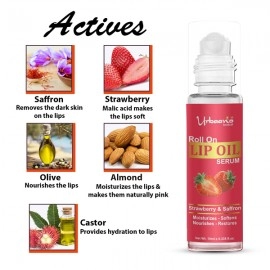 Urbaano Herbal Strawberry Lip Oil Serum-Roll On, Tint free, Transparent- Strawberry Hydrates, Softens, Restores Natural Colour of Dark, Dry, Pigmented and Chapped Lips |10ml