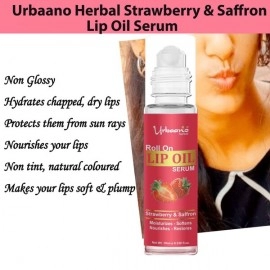 Urbaano Herbal Strawberry Lip Oil Serum-Roll On, Tint free, Transparent- Strawberry Hydrates, Softens, Restores Natural Colour of Dark, Dry, Pigmented and Chapped Lips |10ml