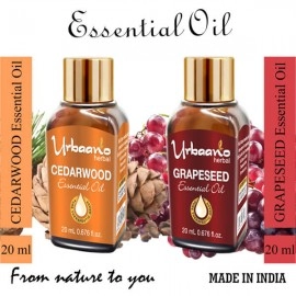 Urbaano Herbal Grapeseed & Cedarwood Essential Oil | 20 ml Each For Hair, Skin & Aromatherapy | 100% Undiluted Therapeutic Grade