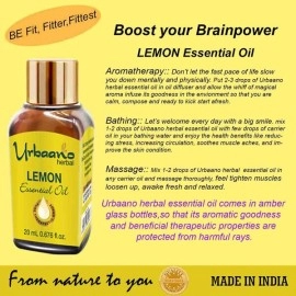 Urbaano Herbal Lemon Essential Oil Natural & Pure for Skin, Hair Care & Aromatherapy | 20ml