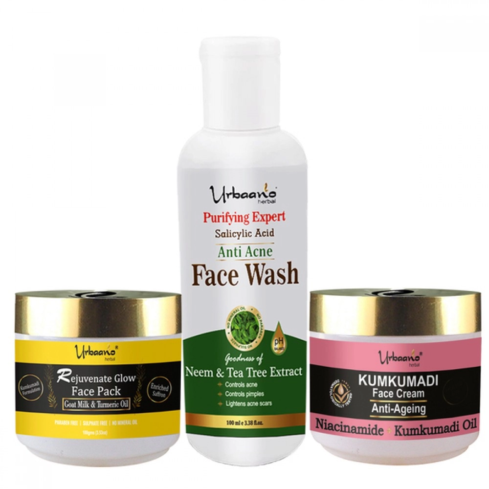Skin Care Gift Kit | Kumkumadi Rejuvenating Face Pack | Kumkumadi Anti Aging Cream & Purifying Anti Acne Face Cleanser| 300ml