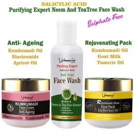 Skin Care Gift Kit | Kumkumadi Rejuvenating Face Pack | Kumkumadi Anti Aging Cream & Purifying Anti Acne Face Cleanser| 300ml