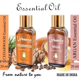 Urbaano Herbal Argan & Cedarwood Essential Oil | 20 ml Each For Hair, Skin & Aromatherapy |100% Undiluted Therapeutic Grade