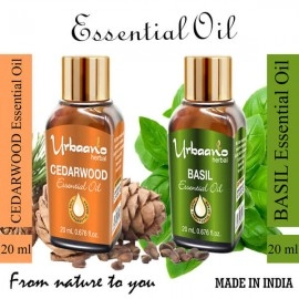 Urbaano Herbal Basil & Cedarwood Essential Oil | 20 ml Each for Hair, Skin & Aromatherapy | 100% Undiluted Therapeutic Grade