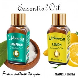 Urbaano Herbal Camphor & Lemon Essential Oil | 20 ml Each For Hair, Skin & Aromatherapy  | 100% Undiluted Therapeutic Grade