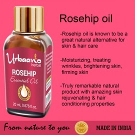 Urbaano Herbal Camphor & Rosehip Essential Oil 20 ml | Each For Hair, Skin & Aromatherapy | 100% Undiluted | Therapeutic Grade