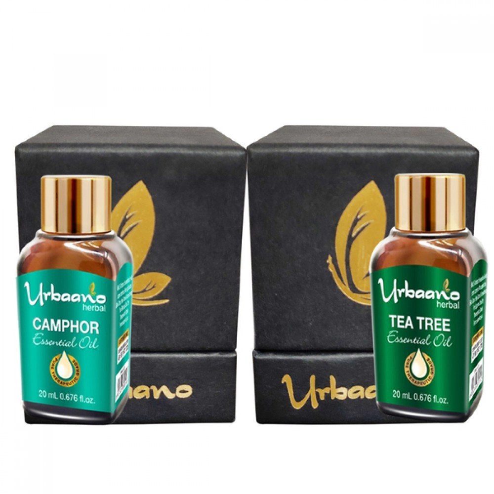 Urbaano Herbal Camphor & Tea Tree Essential Oil 20 ml | Each For Hair, Skin & Aromatherapy | 100% Undiluted | Therapeutic Grade