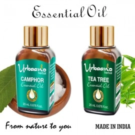 Urbaano Herbal Camphor & Tea Tree Essential Oil 20 ml | Each For Hair, Skin & Aromatherapy | 100% Undiluted | Therapeutic Grade