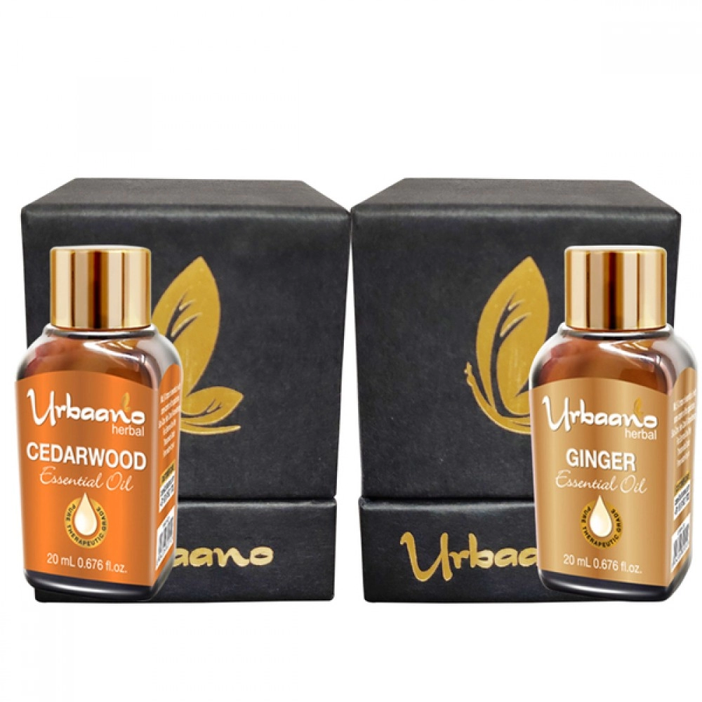 Urbaano Herbal Ginger & Cedarwood Essential Oil | 20 ml Each For Hair, Skin & Aromatherapy | 100% Undiluted  Therapeutic Grade