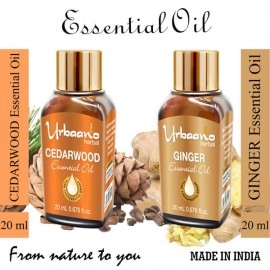 Urbaano Herbal Ginger & Cedarwood Essential Oil | 20 ml Each For Hair, Skin & Aromatherapy | 100% Undiluted  Therapeutic Grade