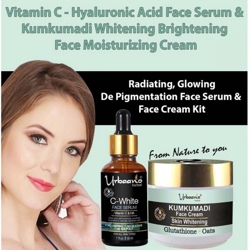 Urbaano Herbal Kumkumadi Skin Whitening Cream & Vitamin C10, Hyaluronic Acid Face Serum